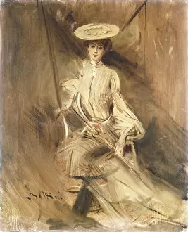 Conda Collection: Portrait of a Lady, Seated, with a Parasol, (oil on canvas)