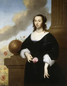 Portrait of a Lady, standing three-quarter length, wearing a Black Satin Dress with White Portrait of a Lady, standing three-quarter length, wearing a Black Satin Dress with White