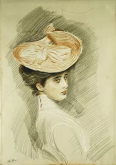 Portrait of a Lady, thought to be Madame Helleu, (black, red and white chalk)