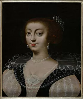 Diadem Gallery: Portrait of a lady wearing tiara and pearl jewels, 17th century (oil on panel)