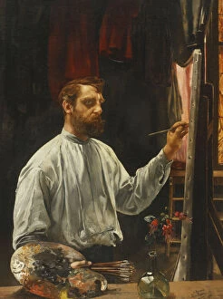 Artists Studio Gallery: Portrait de Leon Frederic, Standing Half Length at His Easel, 1900 (oil on canvas)