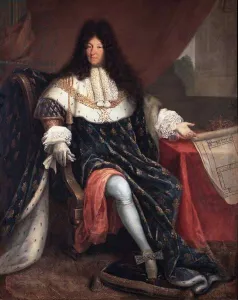 Portrait of Louis XIV holding the plan of the royal house of Saint Cyr (oil on canvas Portrait of Louis XIV holding the plan of the royal house of Saint Cyr (oil on canvas