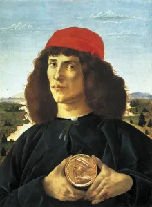 Portrait of man with the medal of Cosme Medicis the Elder (ca. 1475), Painting by Alessandro di Mariano dei Filipepi Portrait of man with the medal of Cosme Medicis the Elder (ca. 1475), Painting by Alessandro di Mariano dei Filipepi