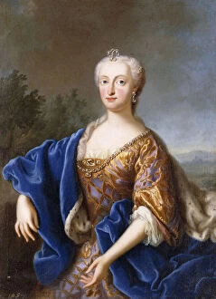 Gold Colour Gallery: Portrait of Maria Amalia, standing three-quarter length, wearing an embroidered gown (oil on canvas)