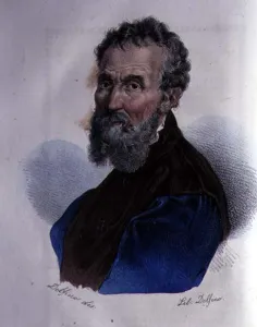 Portrait of Michelangelo Buonarroti (1475-1564) (colour litho)