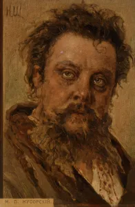 Facial Gallery: Portrait of Modest Mussorgsky (colour litho)