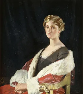 Portrait of Nancy Oswald Smith, seated half length, in a Red fur-lined coat Portrait of Nancy Oswald Smith, seated half length, in a Red fur-lined coat