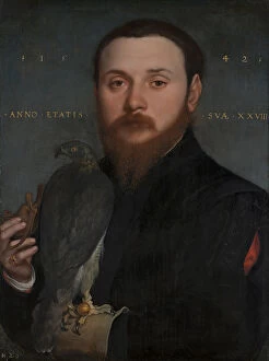 Inscription Collection: Portrait of a Nobleman with a Hawk, 1542 (oil on panel)