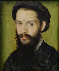 Portrait presumed to be Clement Marot (1496-1544) (oil on panel) (detail of 246497) Portrait presumed to be Clement Marot (1496-1544) (oil on panel) (detail of 246497)