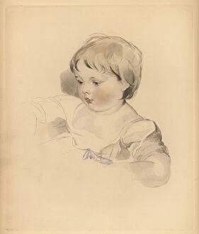 Portrait of Rowland Bloxam, nephew to Sir Thomas Lawrence. Chubby boy in dress tied with blue ribbon