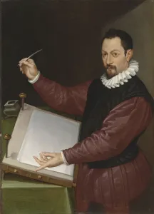 Portrait of a scribe in a red doublet and white ruff (oil on canvas) Portrait of a scribe in a red doublet and white ruff (oil on canvas)