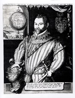 Portrait of Sir Francis Drake (c.1540-96) (engraving) (b / w photo)