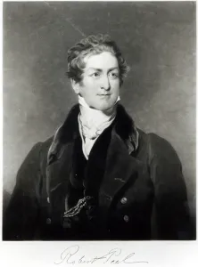 Portrait of Sir Robert Peel (1788-1850) engraved by C. Turner (litho) (b/w photo) Portrait of Sir Robert Peel (1788-1850) engraved by C. Turner (litho) (b/w photo)