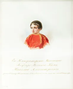 Portrait of Tsarevich Nicholas Alexandrovich of Russia (1843-1865) (From the Album of the Imperial Horse Guards) - Hau (Gau), Vladimir Ivanovich (1816-1895) - 1846-1849 - Watercolour on paper - Institut of Russian Literature IRLI (Pushkin-House) Portrait of Tsarevich Nicholas Alexandrovich of Russia (1843-1865) (From the Album of the Imperial Horse Guards) - Hau (Gau), Vladimir Ivanovich (1816-1895) - 1846-1849 - Watercolour on paper - Institut of Russian Literature IRLI (Pushkin-House)