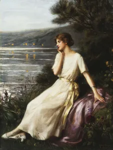 Portrait of a Woman by a Lake, (oil on canvas) Portrait of a Woman by a Lake, (oil on canvas)