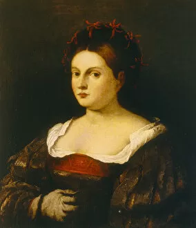 In Costume Gallery: Portrait of a woman, painting by Bonifacio de Pitati