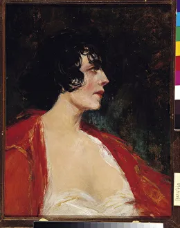 Portrait of woman in the red blouse Painting by Raymond Allegre (1857-1933) 20th century Mandatory mention Portrait of woman in the red blouse Painting by Raymond Allegre (1857-1933) 20th century Mandatory mention