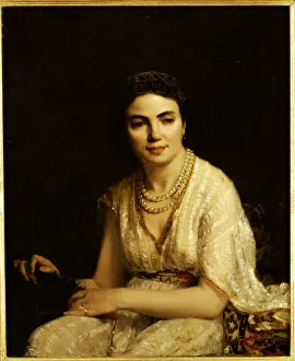 Portrait of a Woman wearing a Pearl Necklace and holding a Fan (oil on canvas) Portrait of a Woman wearing a Pearl Necklace and holding a Fan (oil on canvas)
