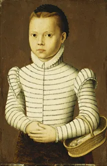 Portrait of a Young Girl Wearing a Black and White Costume Holding a Basket Portrait of a Young Girl Wearing a Black and White Costume Holding a Basket