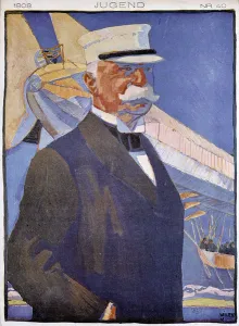 Portrait of Zeppelin in front of an airship - in ' Jugend', 1908 Portrait of Zeppelin in front of an airship - in ' Jugend', 1908