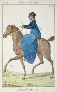 The Pose of the Amazon, fashion plate from Costumes Parisiens The Pose of the Amazon, fashion plate from Costumes Parisiens