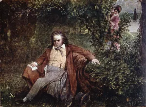 Postcard depicting Ludwig van Beethoven (1770-1827) in the forest, c.1910 (colour litho) Postcard depicting Ludwig van Beethoven (1770-1827) in the forest, c.1910 (colour litho)