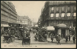 Architecture - France - Photograph Gallery: Postcard depicting Rue Saint-Lazare in Paris, c.1900 (photolitho)