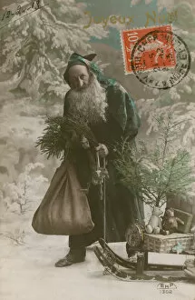 Postcard of Father Christmas, sent on 24th December 1913 (hand-coloured photograph)