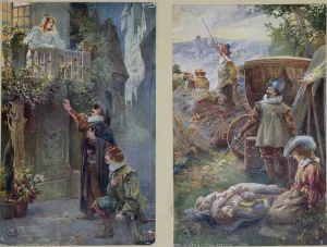 Postcards depicting Cyrano de Bergerac with Roxanne and the Death of Christian, c Postcards depicting Cyrano de Bergerac with Roxanne and the Death of Christian, c