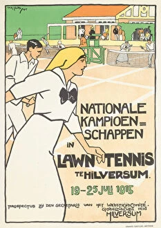 Nautical Equipment Gallery: A poster advertising the 1915 National Tennis Championship in Hilversum, 1915 (colour lithograph)