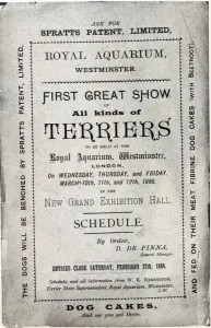 Poster advertising the Allied Terrier Club Show at the Royal Aquarium, Westminster in 1886 Poster advertising the Allied Terrier Club Show at the Royal Aquarium, Westminster in 1886