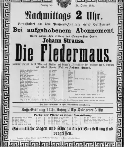 Poster advertising Die Fledermaus by Johann Strauss the Younger, for a Poster advertising Die Fledermaus by Johann Strauss the Younger, for a