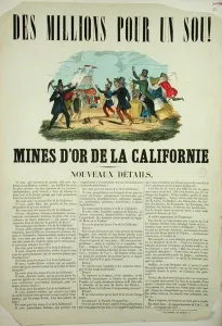 Poster advertising the gold mines in California (colour engraving) Poster advertising the gold mines in California (colour engraving)