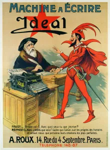 Poster advertising the Ideal typewriter (colour litho) Poster advertising the Ideal typewriter (colour litho)