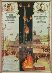 Poster advertising The Nords - Champion High and Fancy Divers (colour litho) Poster advertising The Nords - Champion High and Fancy Divers (colour litho)
