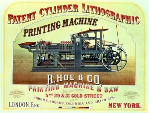 Poster advertising Patent Cylinder Lithographic Printing Machine, R. Hoe & Co Poster advertising Patent Cylinder Lithographic Printing Machine, R. Hoe & Co