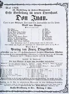 Poster advertising a performance of Don Juan (Don Giovanni) by Wolfgang Amadeus Mozart Poster advertising a performance of Don Juan (Don Giovanni) by Wolfgang Amadeus Mozart