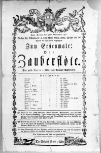 Poster advertising the premiere of The Magic Flute by Wolfgang Amadeus Poster advertising the premiere of The Magic Flute by Wolfgang Amadeus