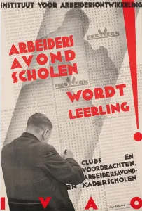 Poster for the Institute of Labour Development (IVAO) advertising a workers' Poster for the Institute of Labour Development (IVAO) advertising a workers'