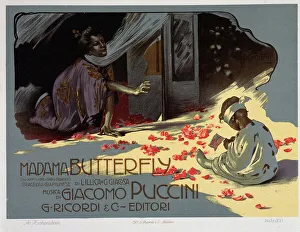 Poster for ' Madame Butterfly ' and child with American flag Poster for ' Madame Butterfly ' and child with American flag