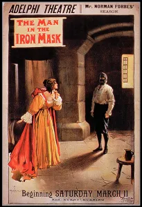 Poster The Man in the Iron Mask at The Adelphi Theatre, London (colour litho) Poster The Man in the Iron Mask at The Adelphi Theatre, London (colour litho)