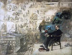 Characters Collection: A posthumous portrait of Dickens and his characters; Dickenss Dream, 1875 (oil on canvas)