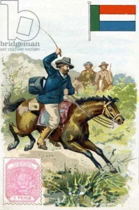 Postman delivering the mail in the Transvaal, late 19th century (colour litho) Postman delivering the mail in the Transvaal, late 19th century (colour litho)