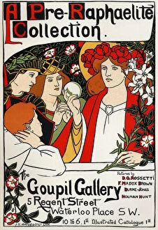 A Pre Raphaelite Collection, exposition in London with Rossetti, Burne Jones... Poster by Graham Roberstson, England, c