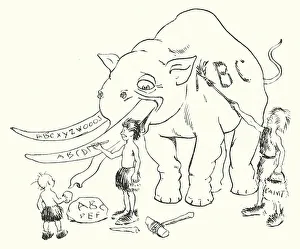 Prehistoric boys learning the letters of the alphabet (litho) Prehistoric boys learning the letters of the alphabet (litho)