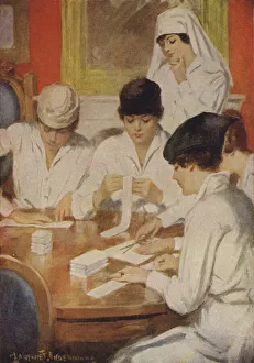 Preparing Compresses for the Red Cross (colour litho) Preparing Compresses for the Red Cross (colour litho)