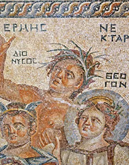 The presentation of baby Dionysus by Hermes. Detail of Hermes, Nectar and Theogen The presentation of baby Dionysus by Hermes. Detail of Hermes, Nectar and Theogen
