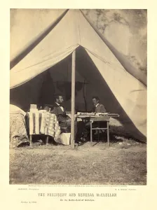 The President and General McClellan on the Battle-field of Antietam, pub.1862 (photo) The President and General McClellan on the Battle-field of Antietam, pub.1862 (photo)