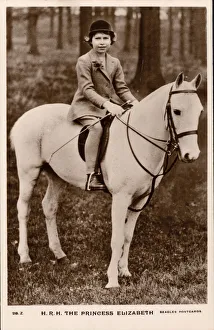 Princess Elizabeth (later Queen Elizabeth II) riding a white pony (b/w photo) Princess Elizabeth (later Queen Elizabeth II) riding a white pony (b/w photo)
