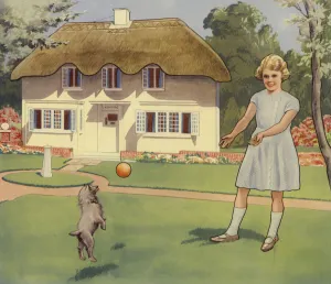 Princess Elizabeth playing outside her dolls house (colour litho) Princess Elizabeth playing outside her dolls house (colour litho)